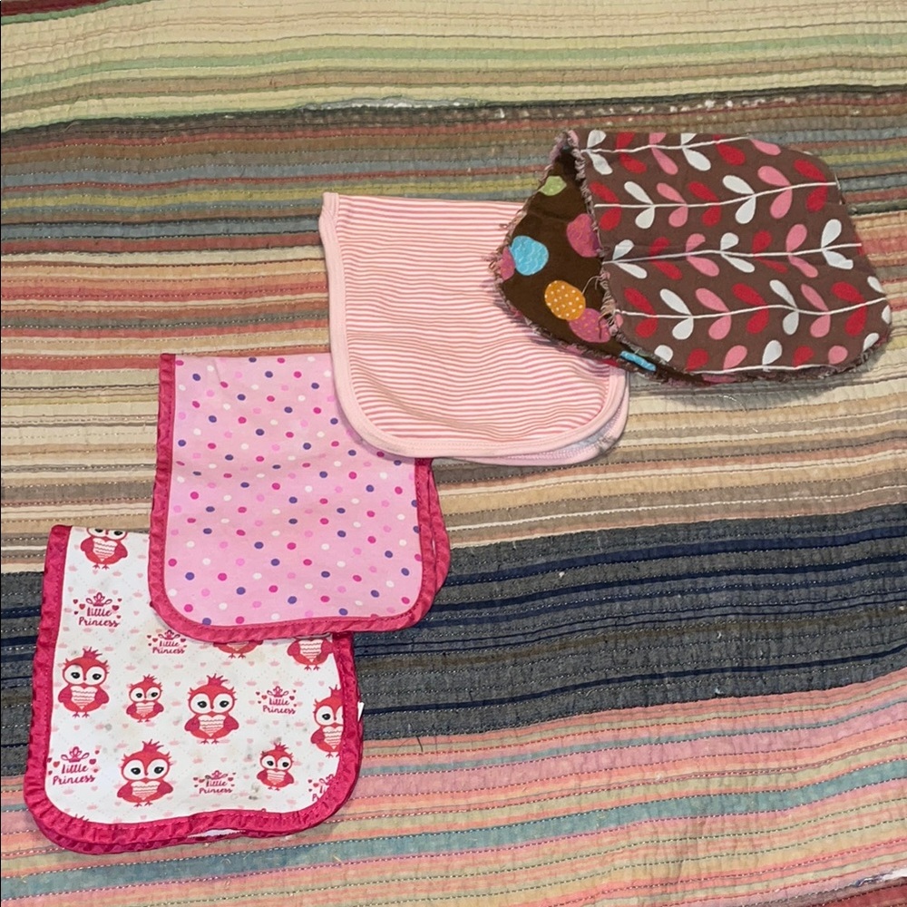 Pink and Brown Owl Print Kids Bib Set